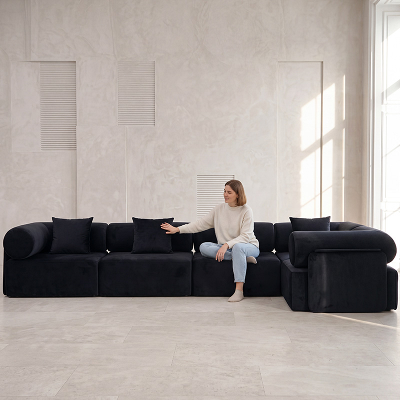 Modular compression L-shaped sofa